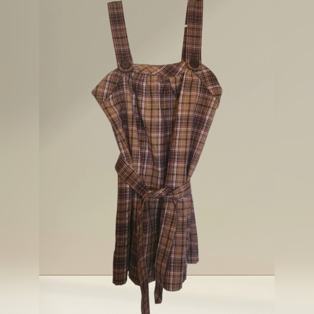 So Wear It Declare It Y2K Apron Pinafore Plaid Mini Dress with Belt Academia